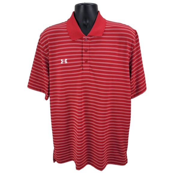 Under Armour Men's Polo Shirt Size Large Red White Performance Golf Short Sleeve - Picture 2 of 6